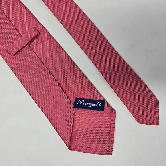 PICARDI NAPOLI SILK TIE RED SATIN COLOR SHIFT MICRO DOT PATTERN 4" X 59" - Picture 2 of 2